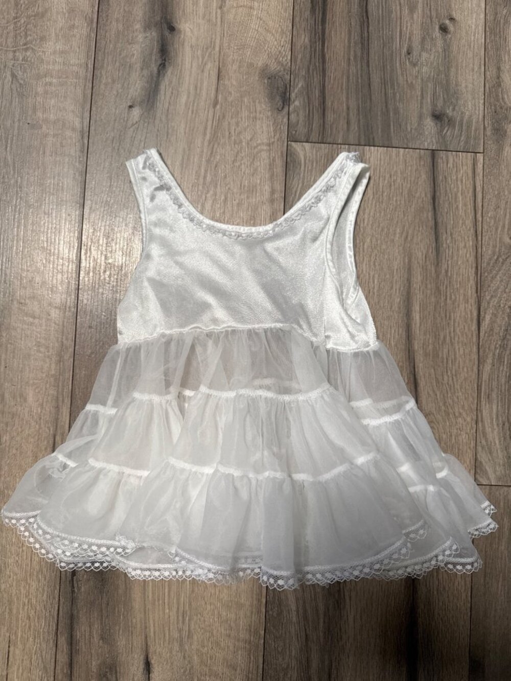 Vtg White Sleeveless Girls Petticoat Tea Party Tiered Layered Tulle Dress Lace T